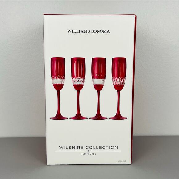 Williams Sonoma Jewel Cut Wilshire Collection Set of 4 Red Champagne Flutes NEW - Picture 2 of 10